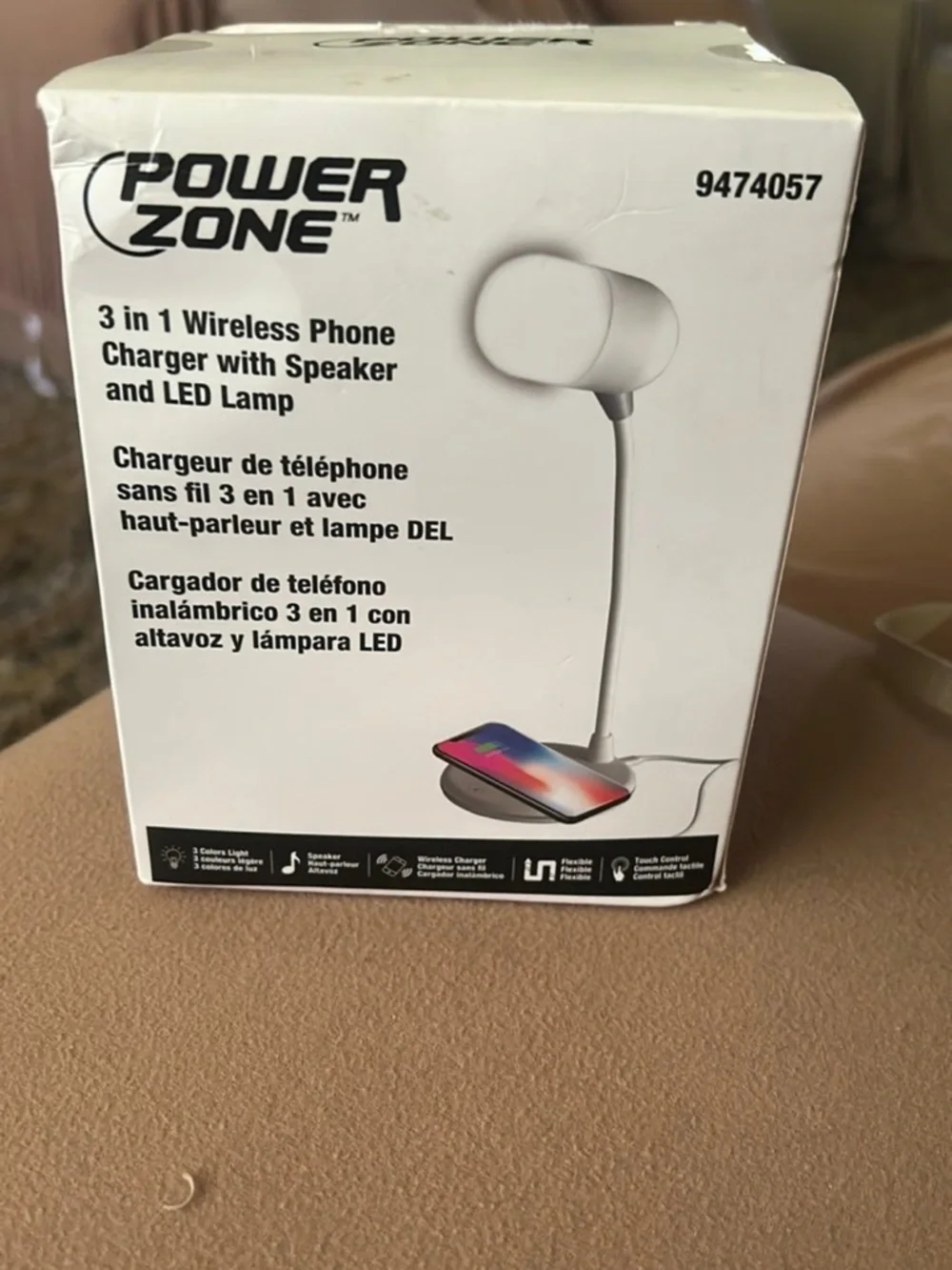 3-in-1 Wireless Phone Charger with Speaker and LED Lamp - White